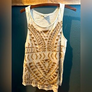 White tank top with gold mesh Aztec design